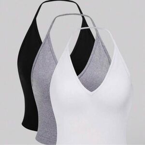 Black, Gray, and White Halter Tops